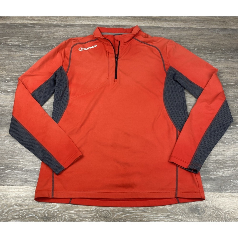 Sunice Mens M Red Long Sleeve Pullover 1/4 Zip Athletic Golf Shirt